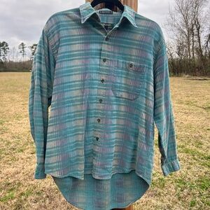 Vintage Colours by Alexander Julian Men's Plaid Cotton Shirt Teal Purple Beige